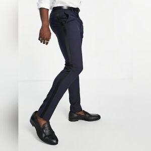 Asos Navy Tuxedo Pants With Black Satin Trim 36x34 Special Occasion Work Party
